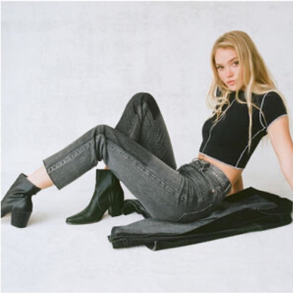 PACSUN‎ • Eco Black Two-Tone High Waisted Straight Leg Jeans - Picture 2 of 7